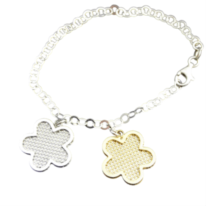 Bracciale argento con ciondoli a fiore bicolore - immagine 1