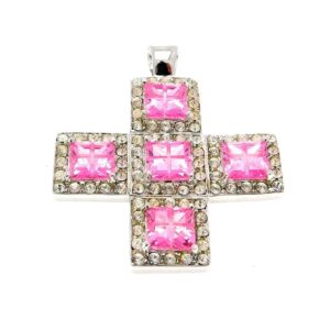 Ciondolo argento croce con zirconie pietre colorate - immagine 1