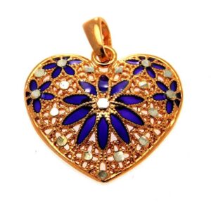 Ciondolo cuore argento bronzato e smalto - immagine 1