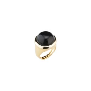 Anello ottone fin.oro pietra nera - immagine 1