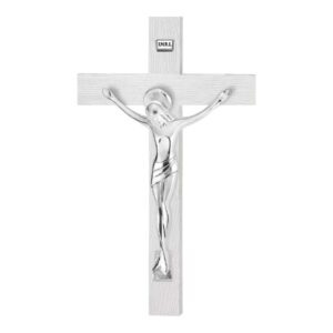 Cristo resina argentato su croce - immagine 1